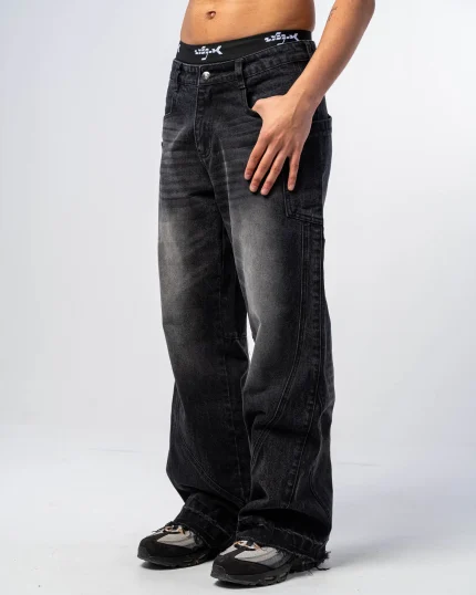 Revengex Baggy Flare Jeans [Black] (6)