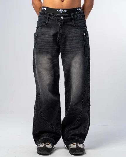 Revengex Baggy Flare Jeans [Black] (7)
