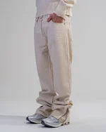 Revengex Flare Fit Zipped Jean [Beige] (6)