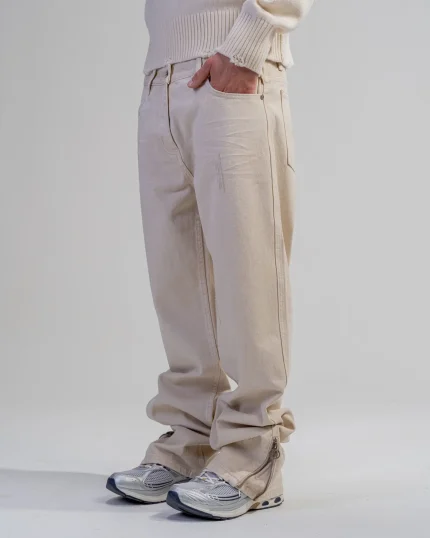 Revengex Flare Fit Zipped Jean [Beige] (6)