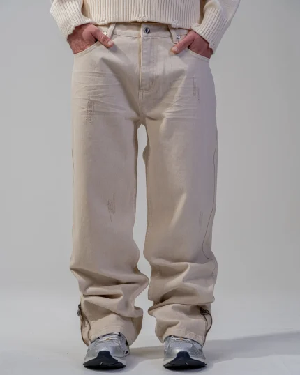 Revengex Flare Fit Zipped Jean [Beige] (7)