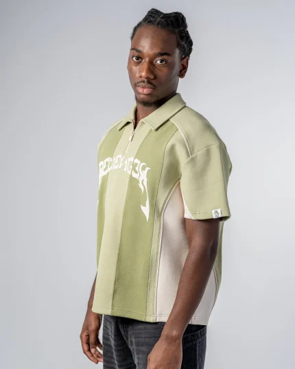 Revengex Patchwork Polo Shirt [Green Beige] (5)