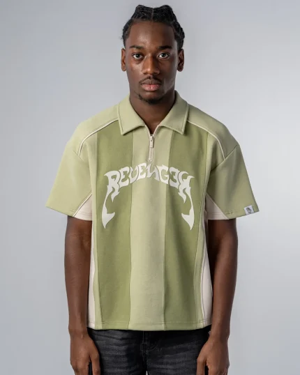 Revengex Patchwork Polo Shirt [Green Beige] (6)